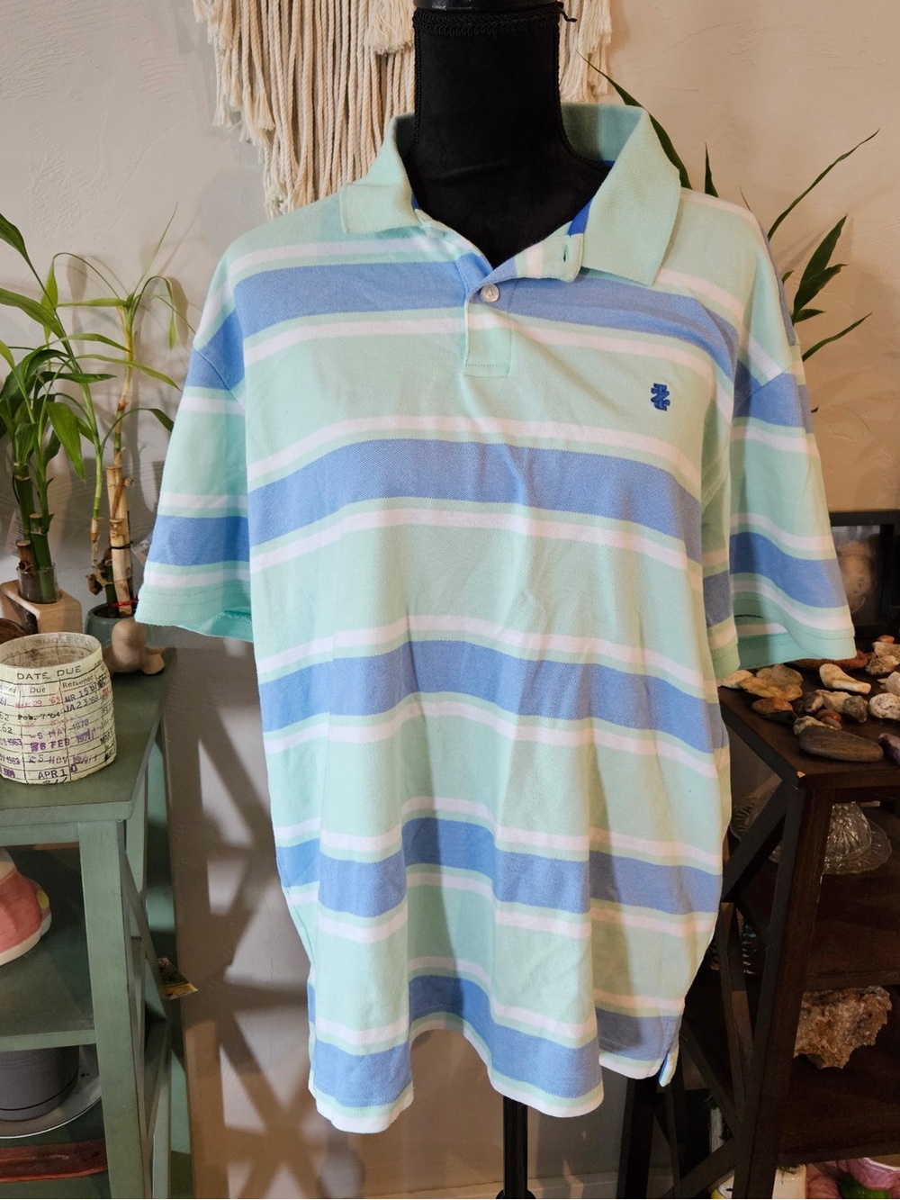 Izod Men’s Striped Polo in Light Blue & Mint